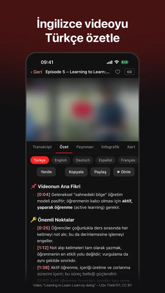 Uzun bir videonun zaman damgalı özeti