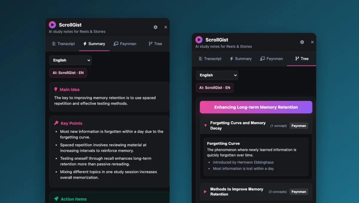 ScrollGist in Chrome’s side panel: key points of a video, and its idea map